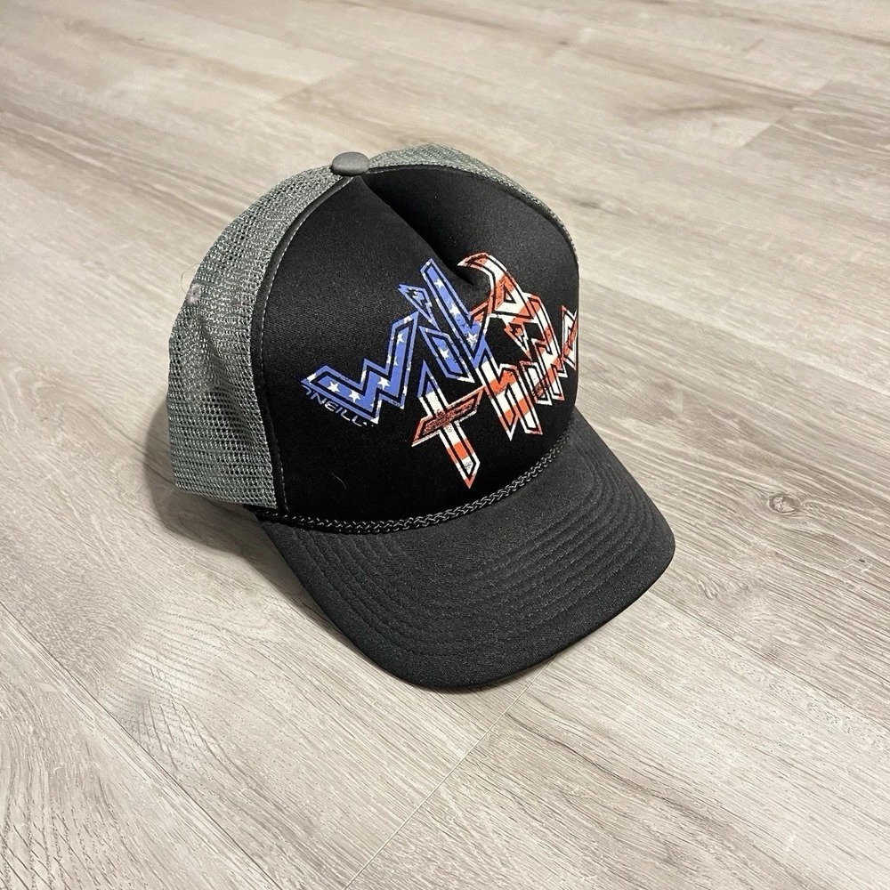 O’Neill Snapback Trucker Hat Black Gray USA Wild Thing Graphic Cap OS